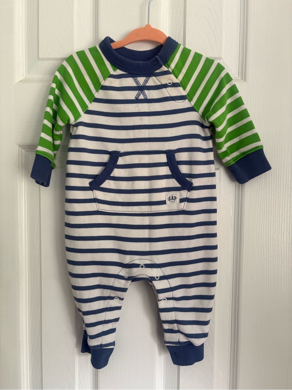 (5/$25) GAP Navy & Green Striped Baby Onesie